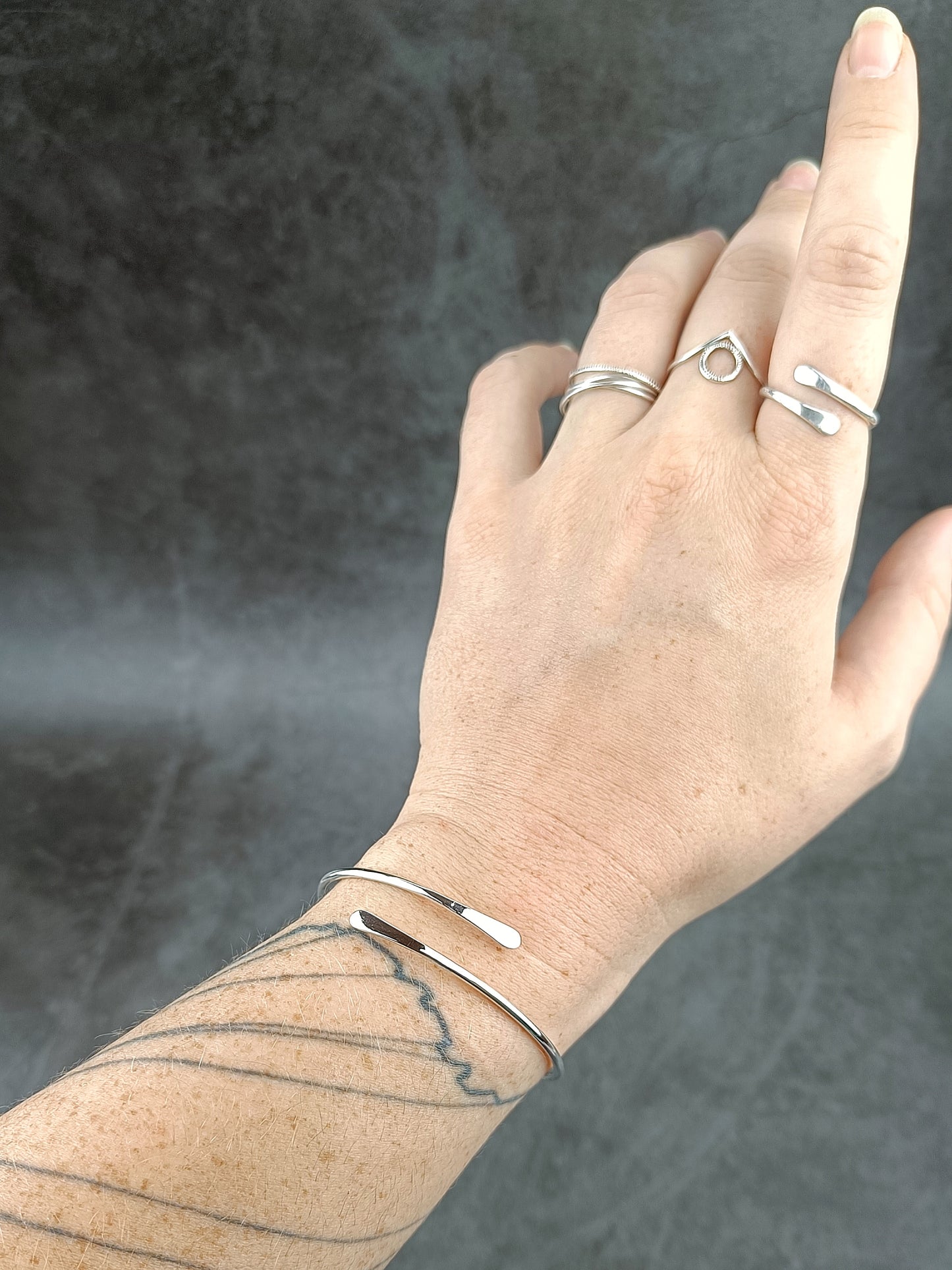 Bracelet ouvert pour femme en argent 925 twist rond et bague twist ronde ouverte