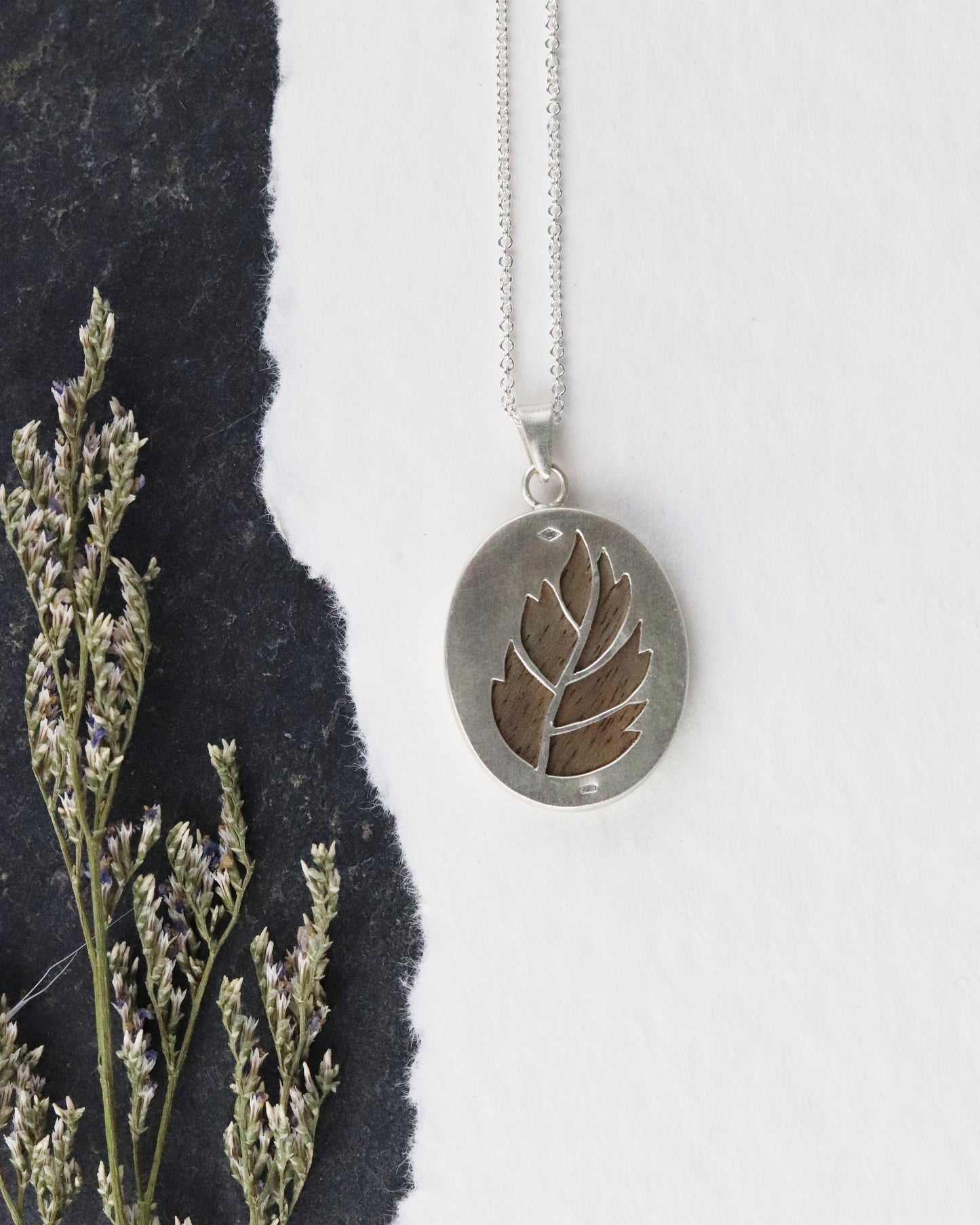 Collier Feuille Bois et Argent