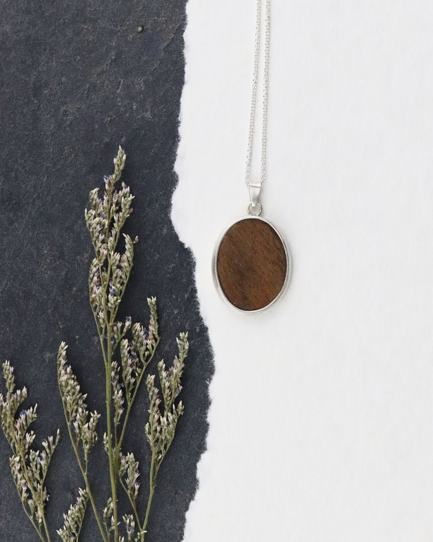 Collier Feuille Bois et Argent