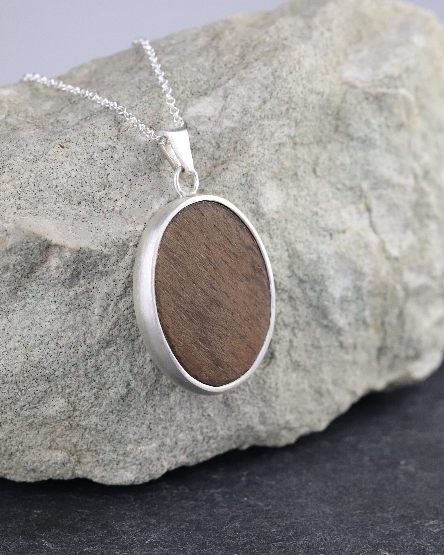 Collier Feuille Bois et Argent