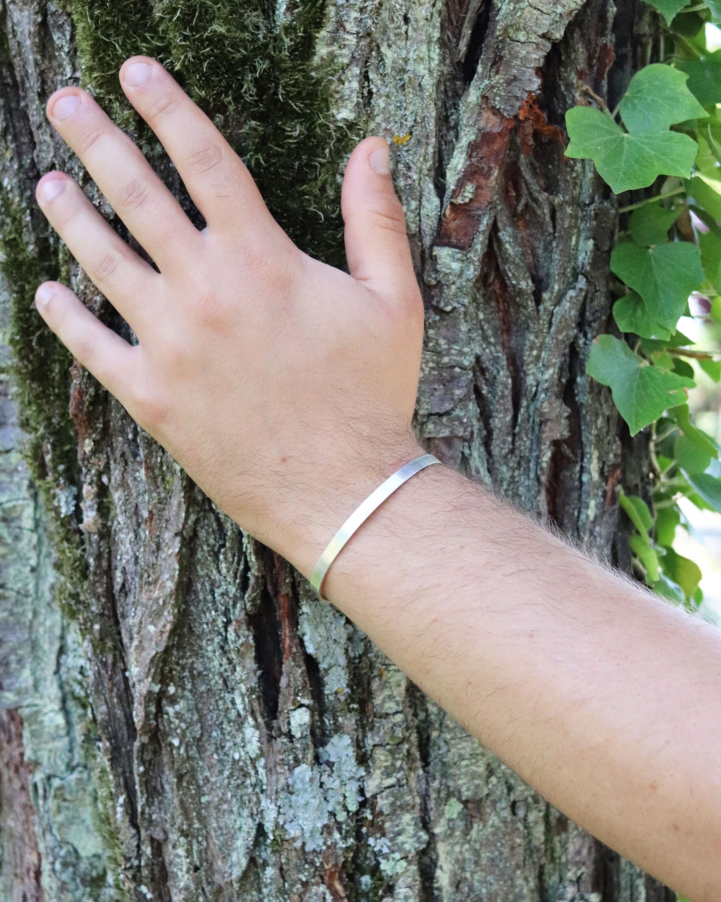 Bracelet Mixte Jonc Ouvert Argent Brossé